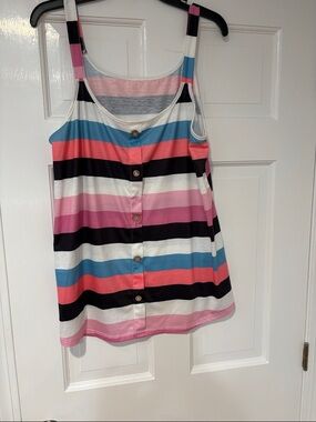 🎈5 for $15 🎈Striped Button-Front Tank Top in Coral, Pink & Blue 1XL.
